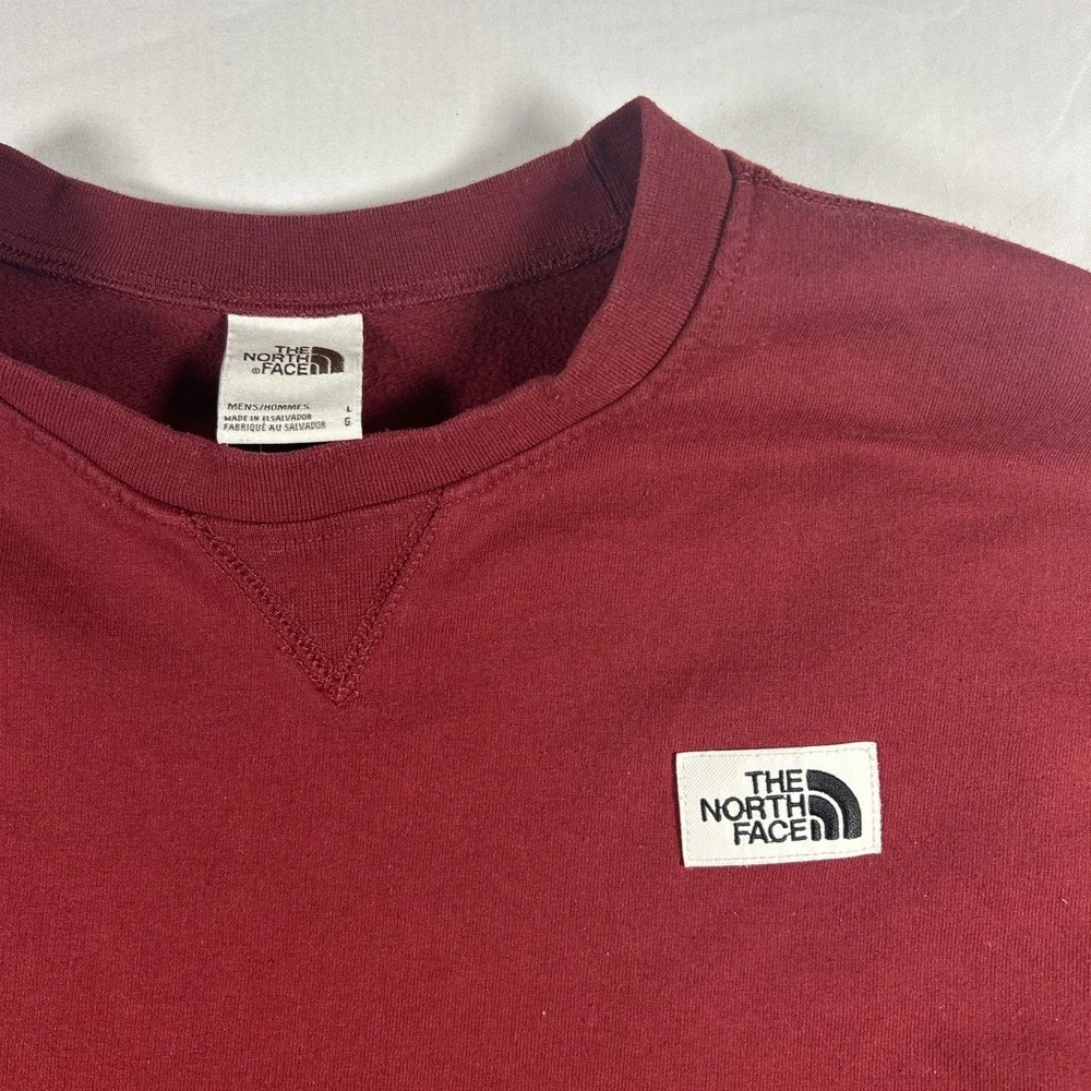 The North Face Sweatshirt Mens Large Fleece Pullover Crewneck Patch Logo Red